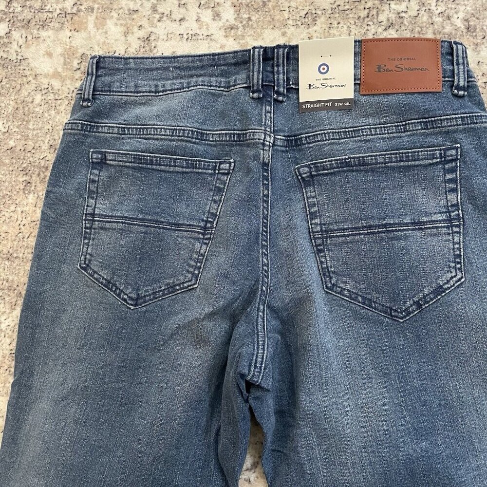 Ben Sherman Men Jeans Straight Fit Stretch Denim Blue Astor‎ Med Wash 31x34 NEW - Picture 8 of 8
